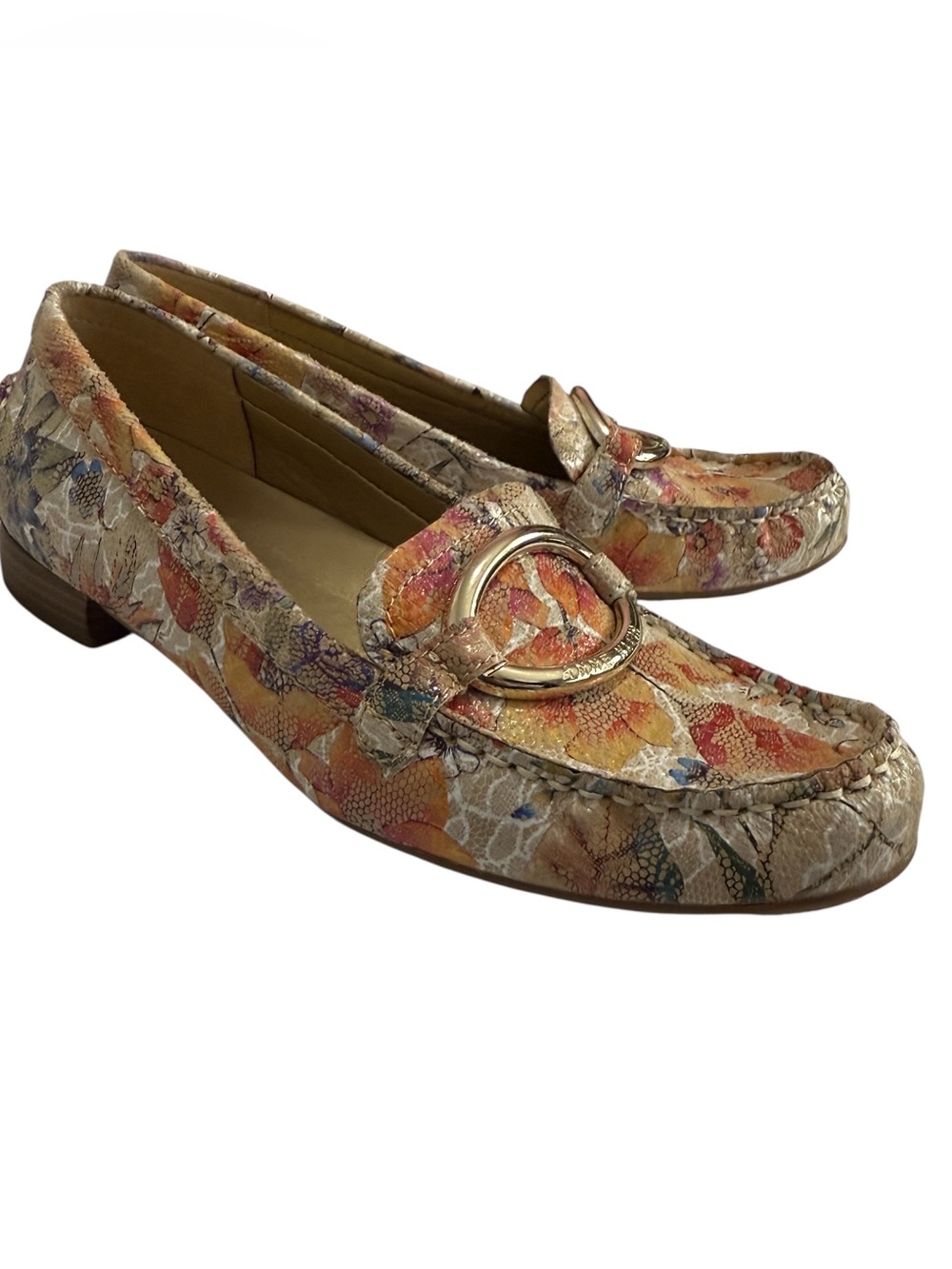 Anne Klein Harmonie multicolored floral embossed leather moccasin loafers 9.5M